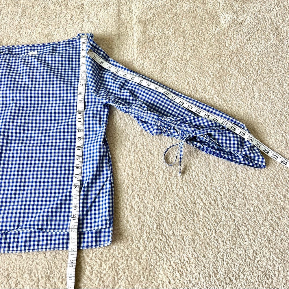 GAP Lightweight Preppy Cotton Gingham Ruched Sleeve Blouse—SZ. Small - Picture 10 of 12